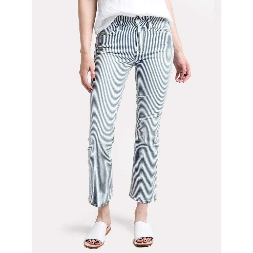 Frame Le Crop Mini Boot Jeans Women 28 Blue White Engineer Stripe Flare Preppy